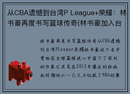 从CBA遗憾到台湾P League+荣耀：林书豪再度书写篮球传奇(林书豪加入台湾男篮)