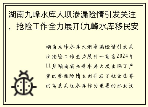 湖南九峰水库大坝渗漏险情引发关注，抢险工作全力展开(九峰水库移民安置政策)