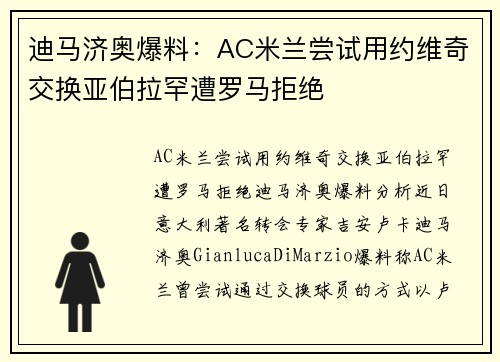 迪马济奥爆料：AC米兰尝试用约维奇交换亚伯拉罕遭罗马拒绝