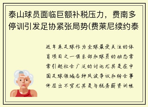 泰山球员面临巨额补税压力，费南多停训引发足协紧张局势(费莱尼续约泰山)